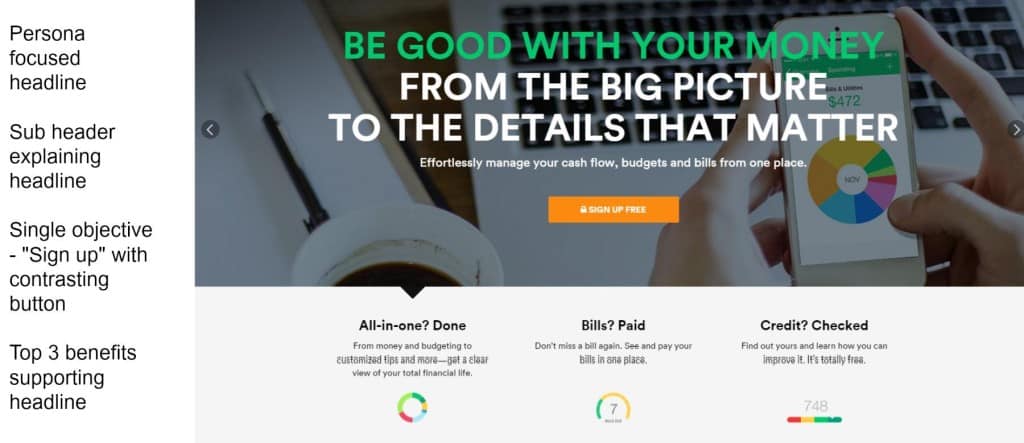 Mint home page examples for financial advisors